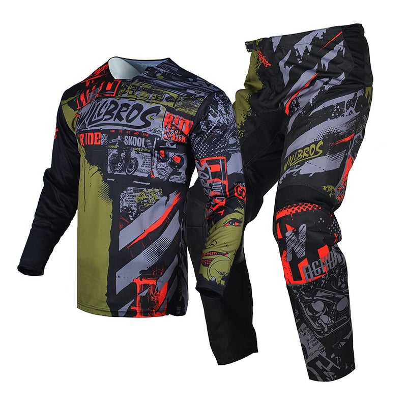 Willbros Motocross Gear Set Jersey Pant Combo Dirt Bike Offroad MX Riding Cycling Black Brown Jersey Adult SPants W30
